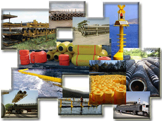 Dredge discharge conducts assemblies like rubber dredge hose discharge application, floating and non-floating, steel pipes and steel accessories, floating devices, PE and PU floaters, Foam Filled Floaters and mobile repair shops