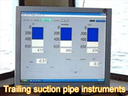 Trailing suction pipe instruments displayed on one computer screen, Vessel draught, Load and Draught and Suction Tube Position Indicator.